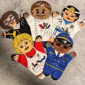 Vintage Dexter Educational Toys‎ Occupation Cloth Hand Puppets Set of 5–6